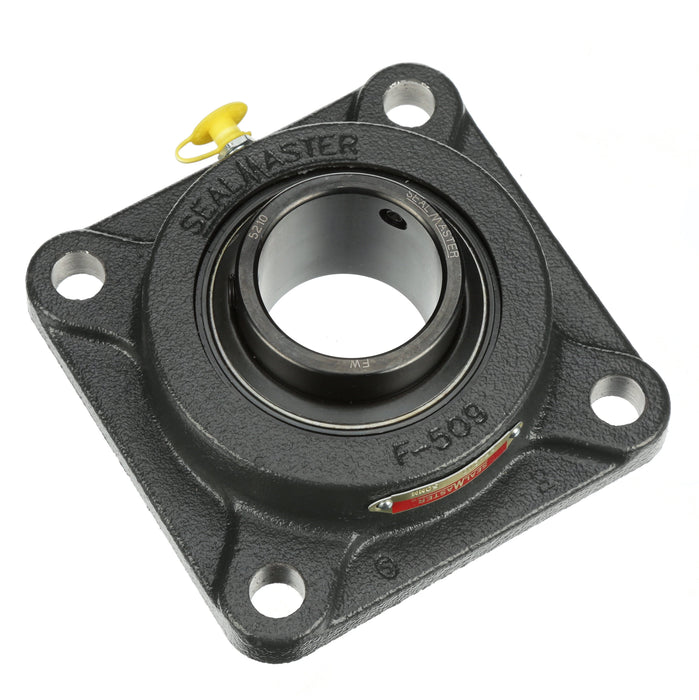 Sealmaster SF-210 HTC Mounted Ball Bearings, Black Oxide Bearing, 4 Bolt Flange Bearings, 50mm Diameter, Cast Iron Housing, Set Screw Locking, Contact Seal, High Temperature Seal, High Temperature Grease, Wide Inner Race