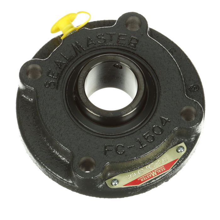 Sealmaster SFC-206 Mounted Ball Bearings, Black Oxide Bearing, 4 Bolt Piloted Flange Bearings, 30mm Diameter, Cast Iron Housing, Set Screw Locking, Felt Labyrinth Seal, Wide Inner Race