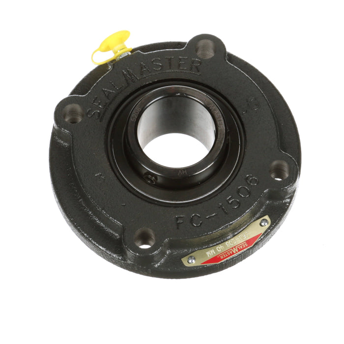 Sealmaster SFC-208 Mounted Ball Bearings, Black Oxide Bearing, 4 Bolt Piloted Flange Bearings, 40mm Diameter, Cast Iron Housing, Set Screw Locking, Felt Labyrinth Seal, Wide Inner Race