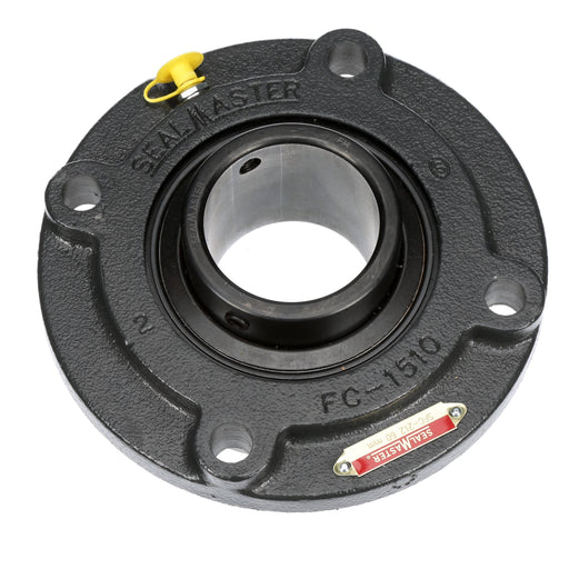 Sealmaster SFC-212C Mounted Ball Bearings, Black Oxide Bearing, 4 Bolt Piloted Flange Bearings, 60mm Diameter, Cast Iron Housing, Set Screw Locking, Contact Seal, Wide Inner Race