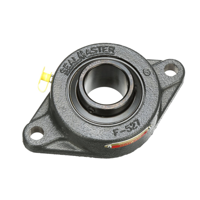 Sealmaster SFT-208 Mounted Ball Bearings, Black Oxide Bearing, 2 Bolt Flange Bearings, 40mm Diameter, Cast Iron Housing, Set Screw Locking, Felt Labyrinth Seal, Wide Inner Race