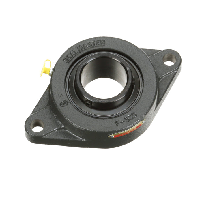 Sealmaster SFT-211 Mounted Ball Bearings, Black Oxide Bearing, 2 Bolt Flange Bearings, 55mm Diameter, Cast Iron Housing, Set Screw Locking, Felt Labyrinth Seal, Wide Inner Race