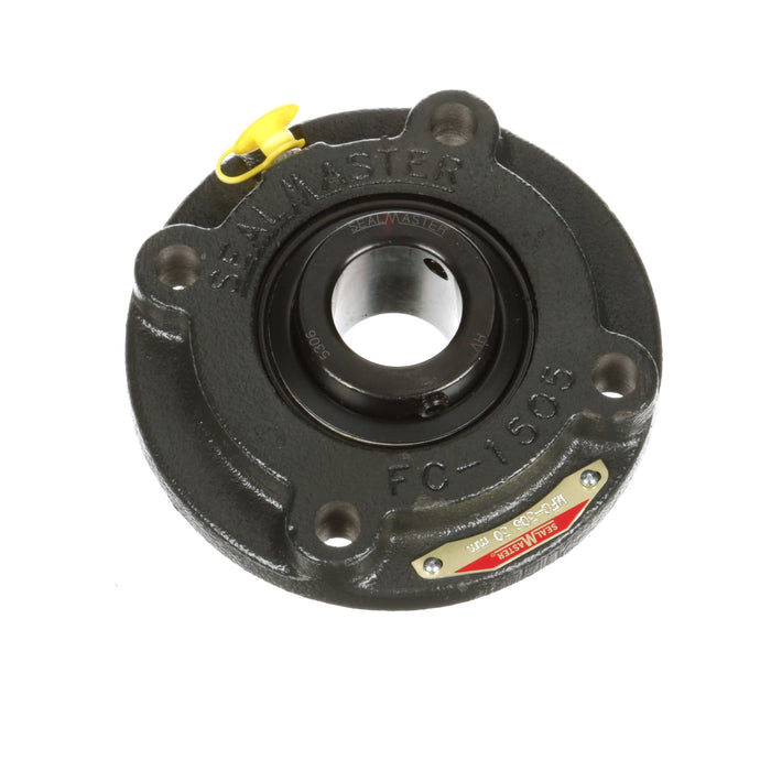 Sealmaster MFC-306 Mounted Ball Bearings, Black Oxide Bearing, 4 Bolt Piloted Flange Bearings, 30mm Diameter, Cast Iron Housing, Set Screw Locking, Felt Labyrinth Seal, Wide Inner Race