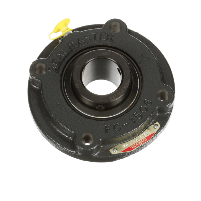 Sealmaster MFC-307 HT Mounted Ball Bearings, Black Oxide Bearing, 4 Bolt Piloted Flange Bearings, 35mm Diameter, Cast Iron Housing, Set Screw Locking, Nomex Seal, High Temperature Seal, High Temperature Grease, Wide Inner Race