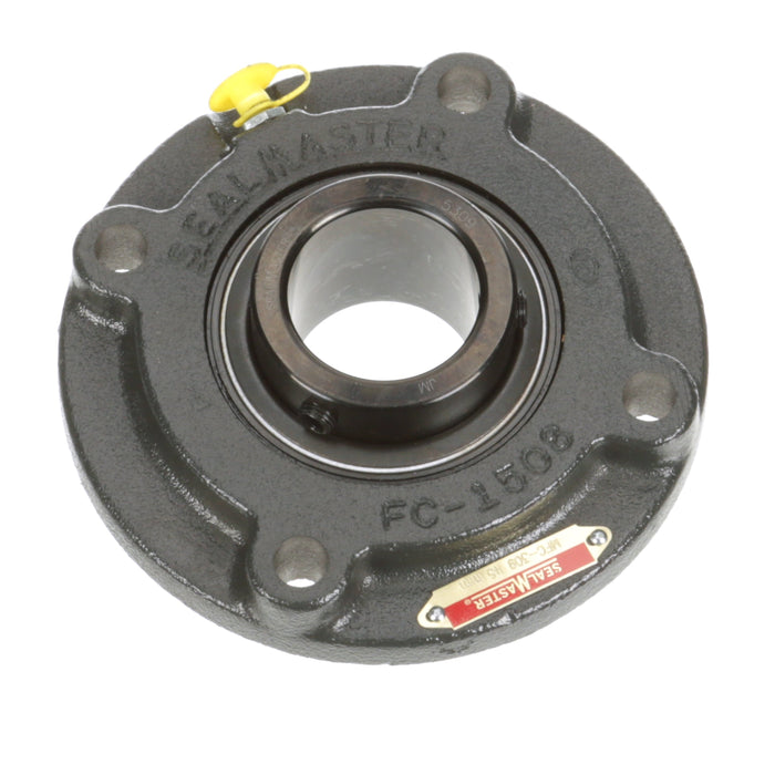 Sealmaster MFC-309 Mounted Ball Bearings, Black Oxide Bearing, 4 Bolt Piloted Flange Bearings, 45mm Diameter, Cast Iron Housing, Set Screw Locking, Felt Labyrinth Seal, Wide Inner Race