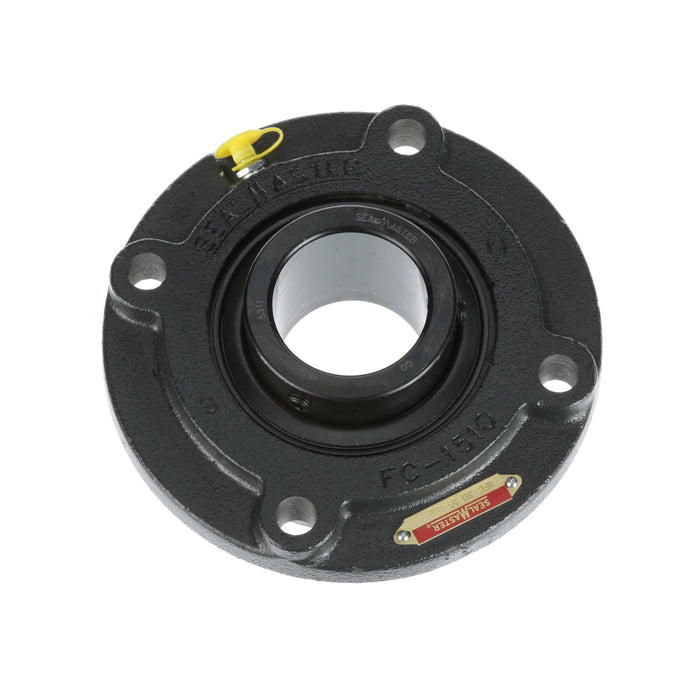 Sealmaster MFC-311 Mounted Ball Bearings, Black Oxide Bearing, 4 Bolt Piloted Flange Bearings, 55mm Diameter, Cast Iron Housing, Set Screw Locking, Felt Labyrinth Seal, Wide Inner Race