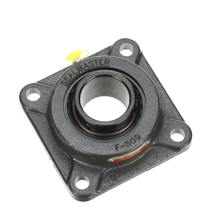 Sealmaster SF-210C Mounted Ball Bearings, Black Oxide Bearing, 4 Bolt Flange Bearings, 50mm Diameter, Cast Iron Housing, Set Screw Locking, Contact Seal, Wide Inner Race