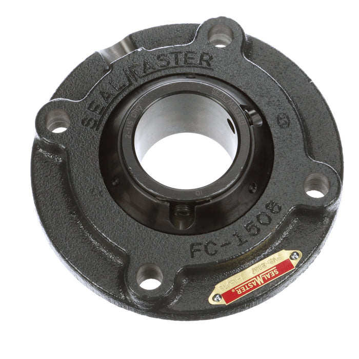 Sealmaster PVR-2137 Mounted Ball Bearings, Black Oxide Bearing, 4 Bolt Piloted Flange Bearings, 1-15/16" Diameter, Cast Iron Housing, Set Screw Locking, Wide Inner Race