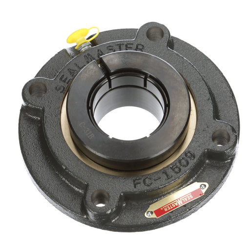 Sealmaster EMFC-32T Mounted Tapered Roller Beearings, Black Oxide Bearing, 4 Bolt Piloted Flange Bearings, 2" Diameter, Cast Iron Housing, Concentric Locking, Felt Labyrinth Seal, 