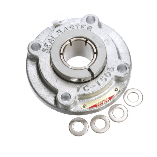 Sealmaster CRFCF-PN210T Mounted Ball Bearings, Phosphorous Nickel Coated Bearing, 4 Bolt Piloted Flange Bearings, 50mm Diameter, Flouropolymer Coated Cast Iron Housing, Concentric Locking, High Performance Seal (HPS), Wide Inner Race