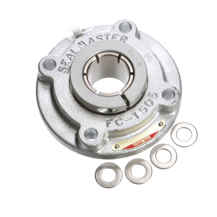 Sealmaster CRFCF-PN32T Mounted Ball Bearings, Phosphorous Nickel Coated Bearing, 4 Bolt Piloted Flange Bearings, 2" Diameter, Flouropolymer Coated Cast Iron Housing, Concentric Locking, High Performance Seal (HPS), Wide Inner Race