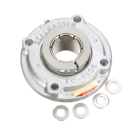 Sealmaster CRFCF-PN208T Mounted Ball Bearings, Phosphorous Nickel Coated Bearing, 4 Bolt Piloted Flange Bearings, 40mm Diameter, Flouropolymer Coated Cast Iron Housing, Concentric Locking, High Performance Seal (HPS), Wide Inner Race