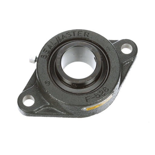 Sealmaster SFT-28 XLO Mounted Ball Bearings, Black Oxide Bearing, 2 Bolt Flange Bearings, 1-3/4" Diameter, Cast Iron Housing, Set Screw Locking, Felt Labyrinth Seal, Extra Low Drag, Wide Inner Race