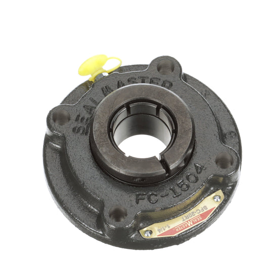 Sealmaster SFC-20RT Mounted Ball Bearings, Black Oxide Bearing, 4 Bolt Piloted Flange Bearings, 1-1/4" Diameter, Cast Iron Housing, Concentric Locking, Felt Labyrinth Seal, Wide Inner Race