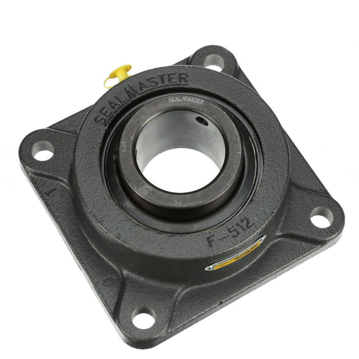 Sealmaster MSF-39 HI Mounted Ball Bearings, Black Oxide Bearing, 4 Bolt Flange Bearings, 2-7/16" Diameter, Cast Iron Housing, Set Screw Locking, Nomex Seal, High Performance, High Temperature Seal, High Temperature Grease, Krytox 226 Grease, Wide Inner Race