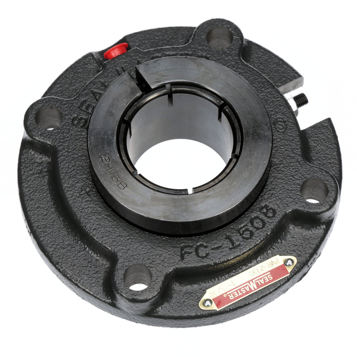 Sealmaster PVR-2130 Mounted Ball Bearings, Black Oxide Bearing, 4 Bolt Piloted Flange Bearings, 1-15/16" Diameter, Cast Iron Housing, Concentric Locking, Wide Inner Race