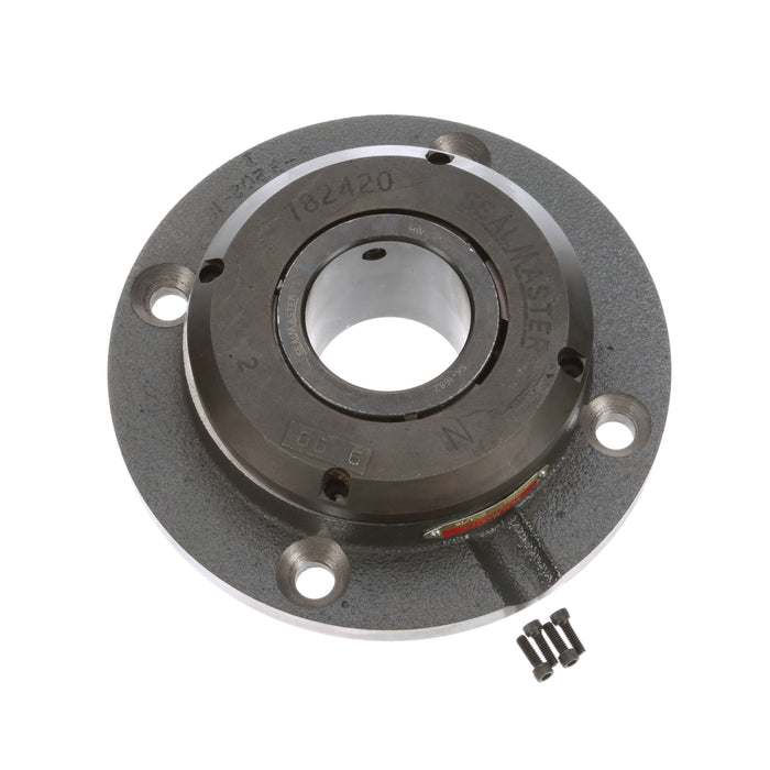 Sealmaster PVR-1102 Mounted Ball Bearings, Black Oxide Bearing, 4 Bolt Piloted Flange Bearings, 2-3/16" Diameter, Cast Iron Housing, Set Screw Locking, Wide Inner Race