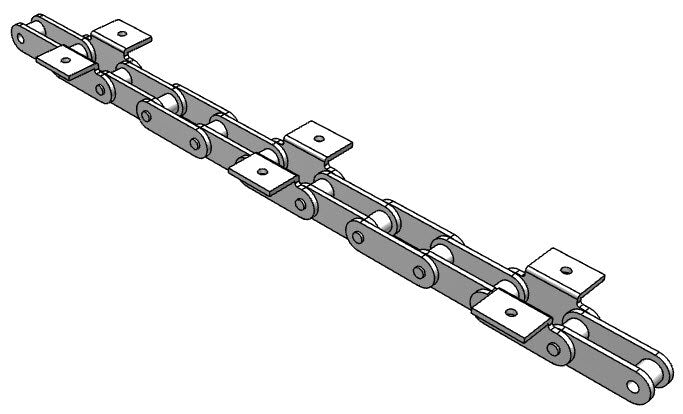 Roller Chain, ANSI Extended Pitch Attach, C2040 Pitch, Attachment Chain, 600 Stainless , 1" Pitch, 1 Strand, K-1, E4LP