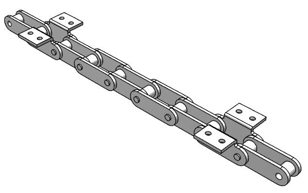 Roller Chain, ANSI Extended Pitch Attach, C2040 Pitch, Attachment Chain, 600 Stainless , 1" Pitch, 1 Strand, K-2, E6LP