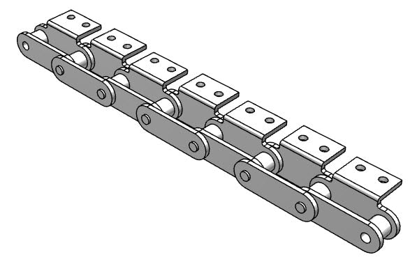 Roller Chain, ANSI Extended Pitch Attach, C2040 Pitch, Attachment Chain, Carbon Steel, 1" Pitch, 1 Strand, A-2, E6LP