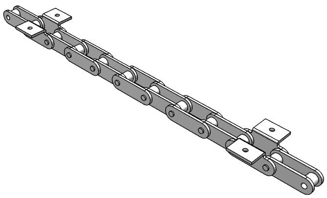 Roller Chain, ANSI Extended Pitch Attach, C2040 Pitch, Attachment Chain, Carbon Steel, 1" Pitch, 1 Strand, K-1, E8LP