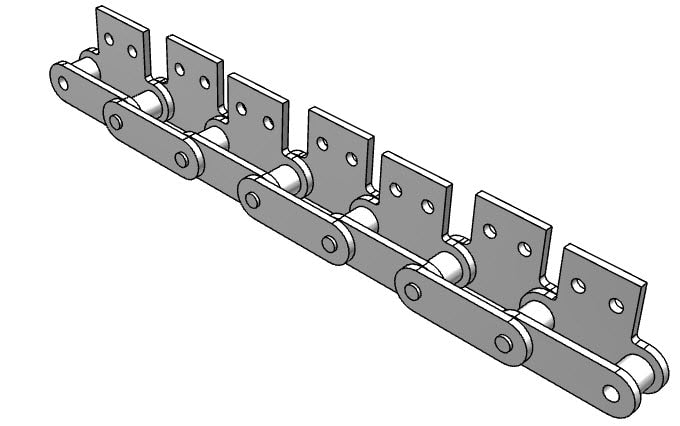Roller Chain, ANSI Extended Pitch Attach, C2040 Pitch, Attachment Chain, Carbon Steel, 1" Pitch, 1 Strand, SA-2, EL