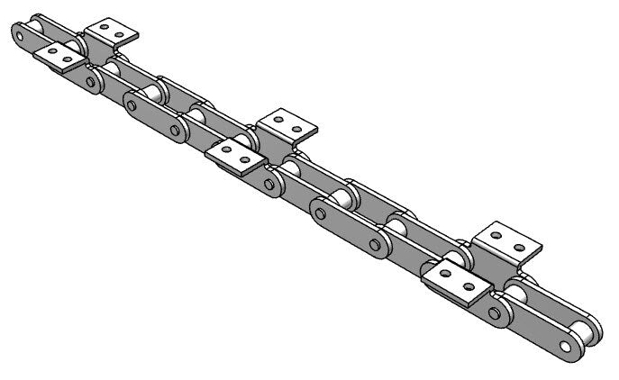 Roller Chain, ANSI Extended Pitch Attach, C2040 Pitch, Attachment Chain, 304 Stainless , 1" Pitch, 1 Strand, K-2, E4LP