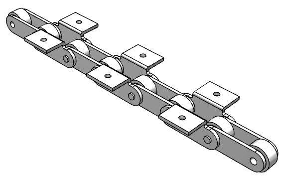 Roller Chain, ANSI Extended Pitch Attach, C2042 Pitch, Attachment Chain, 600 Stainless , 1" Pitch, 1 Strand, K-1, E2LP