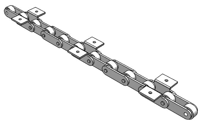 Roller Chain, ANSI Extended Pitch Attach, C2042 Pitch, Attachment Chain, 600 Stainless , 1" Pitch, 1 Strand, K-1, E4LP