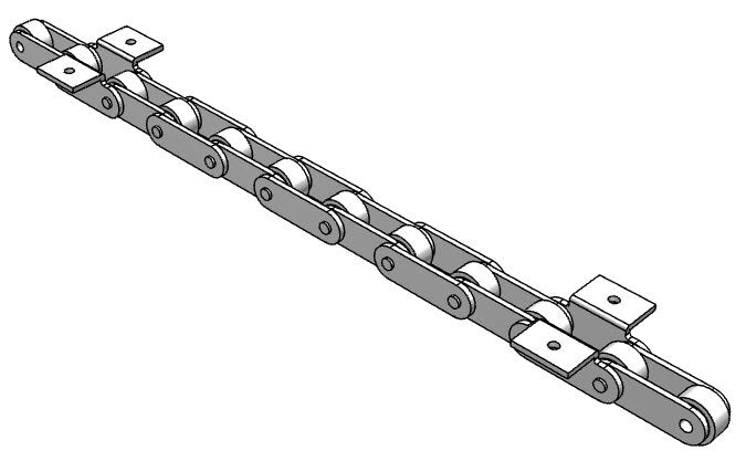 Roller Chain, ANSI Extended Pitch Attach, C2042 Pitch, Attachment Chain, 600 Stainless , 1" Pitch, 1 Strand, K-1, E8LP