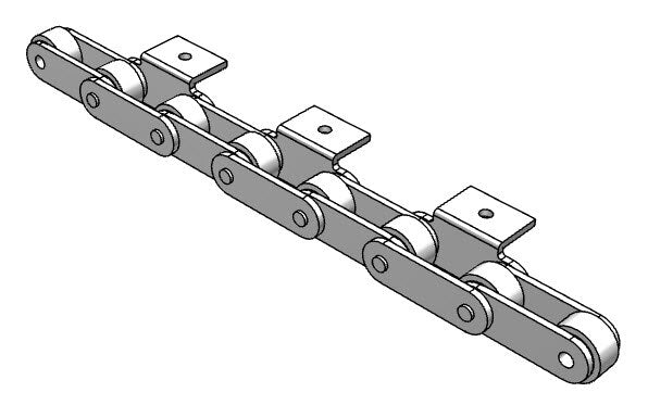 Roller Chain, ANSI Extended Pitch Attach, C2042 Pitch, Attachment Chain, Carbon Steel, 1" Pitch, 1 Strand, A-1, E2LP