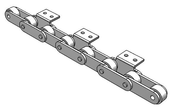 Roller Chain, ANSI Extended Pitch Attach, C2042 Pitch, Attachment Chain, 304 Stainless , 1" Pitch, 1 Strand, A-2, E2LP