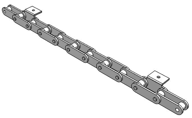 Roller Chain, ANSI Extended Pitch Attach, C2050 Pitch, Attachment Chain, 600 Stainless , 1-1/4" Pitch, 1 Strand, A-1, E8LP