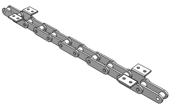 Roller Chain, ANSI Extended Pitch Attach, C2050 Pitch, Attachment Chain, Carbon Steel, 1-1/4" Pitch, 1 Strand, K-2, E8LP