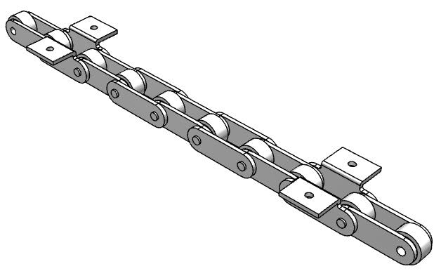 Roller Chain, ANSI Extended Pitch Attach, C2052 Pitch, Attachment Chain, 304 Stainless , 1-1/4" Pitch, 1 Strand, K-1, E6LP