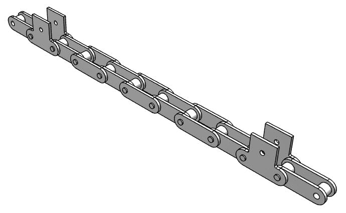 Roller Chain, ANSI Extended Pitch Attach, C2060 Pitch, Attachment Chain, Carbon Steel, 1-1/2" Pitch, 1 Strand, SK-1, E8LP