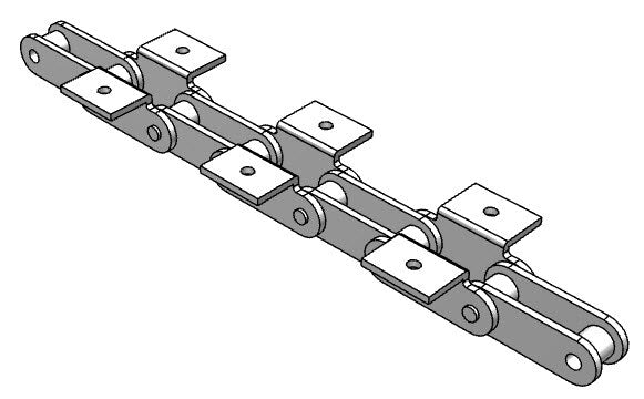 Roller Chain, ANSI Extended Pitch Attach, C2060 Pitch, Attachment Chain, Carbon Steel, 1-1/2" Pitch, 1 Strand, K-1, E2LR
