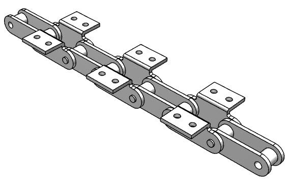 Roller Chain, ANSI Extended Pitch Attach, C2080 Pitch, Attachment Chain, 304 Stainless , 2" Pitch, 1 Strand, K-2, E2LP