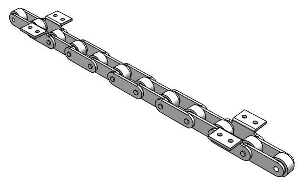 Roller Chain, ANSI Extended Pitch Attach, C2082 Pitch, Attachment Chain, Carbon Steel, 2" Pitch, 1 Strand, K-2, E8LP