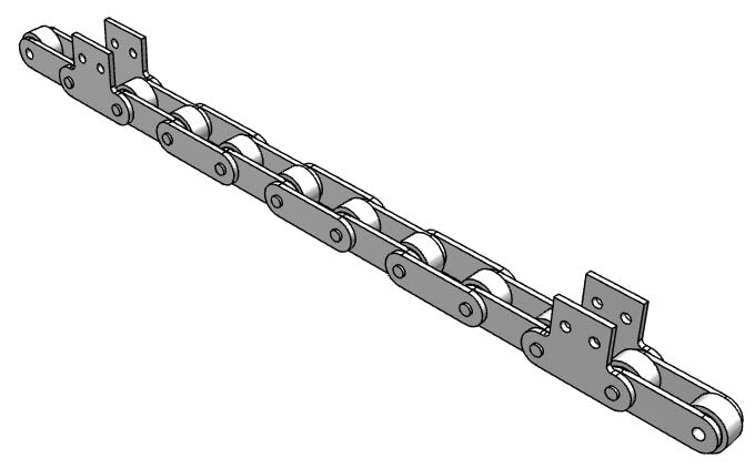 Roller Chain, ANSI Extended Pitch Attach, C2082 Pitch, Attachment Chain, 304 Stainless , 2" Pitch, 1 Strand, SK-2, E8LP
