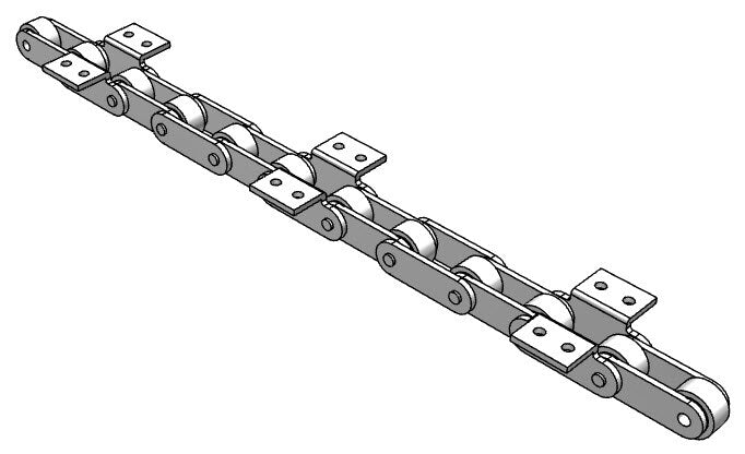 Roller Chain, ANSI Extended Pitch Attach, C2082 Pitch, Attachment Chain, 304 Stainless , 2" Pitch, 1 Strand, K-2, E4LP