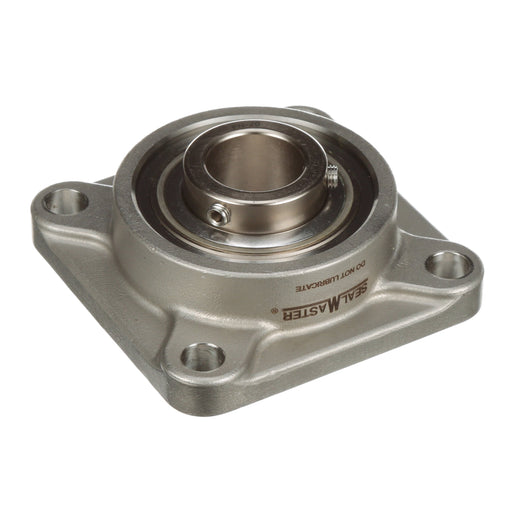 Sealmaster CRFS-PN205 RMW Mounted Ball Bearings, Phosphorous Nickel Coated Bearing, 4 Bolt Flange Bearings, 25mm Diameter, Stainless Steel Housing, Set Screw Locking, High Performance Seal (HPS), Reduced Maintenance - Lubed for Life, Wide Inner Race