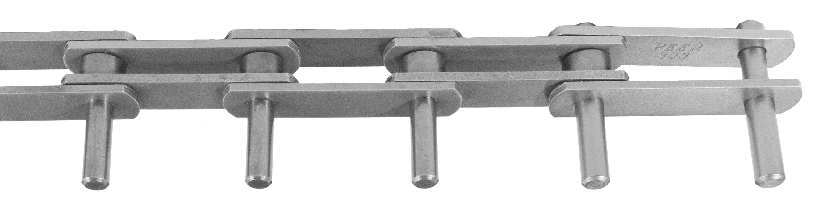 Engineering Chain, Roller Conveyor, 303 Pitch, Attachment Chain, Carbon Steel, 3" Pitch, 1 Strand, D-3, E2LP