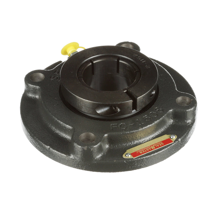 Sealmaster MFC-35TC Mounted Ball Bearings, Black Oxide Bearing, 4 Bolt Piloted Flange Bearings, 2-3/16" Diameter, Cast Iron Housing, Concentric Locking, Contact Seal, Wide Inner Race