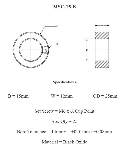 MSC-15-B Metric Set Screw Shaft Collar