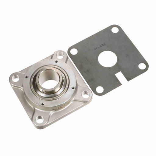 Sealmaster CRBFS-PN23 RMW Mounted Ball Bearings, Phosphorous Nickel Coated Bearing, 4 Bolt Flange Bearings, 1-7/16" Diameter, Stainless Steel Housing, Set Screw Locking, High Performance Seal (HPS), Reduced Maintenance - Lubed for Life, Machined For Bolt on End Cap and Backside Shield Included, Wide Inner Race