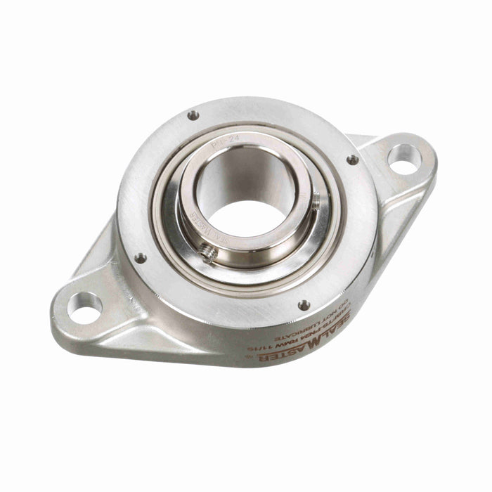 Sealmaster CRBFTS-PN24 RMW Mounted Ball Bearings, Phosphorous Nickel Coated Bearing, 2 Bolt Flange Bearings, 1-1/2" Diameter, Stainless Steel Housing, Set Screw Locking, High Performance Seal (HPS), Reduced Maintenance - Lubed for Life, Machined For Bolt on End Cap and Backside Shield Included, Wide Inner Race