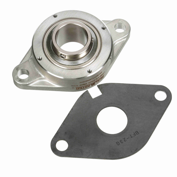 Sealmaster CRBFTS-PN23 RMW Mounted Ball Bearings, Phosphorous Nickel Coated Bearing, 2 Bolt Flange Bearings, 1-7/16" Diameter, Stainless Steel Housing, Set Screw Locking, High Performance Seal (HPS), Reduced Maintenance - Lubed for Life, Machined For Bolt on End Cap and Backside Shield Included, Wide Inner Race