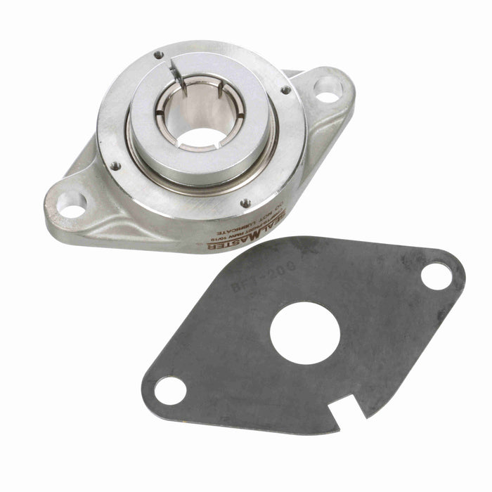 Sealmaster CRBFTS-PN208T RMW Mounted Ball Bearings, Phosphorous Nickel Coated Bearing, 2 Bolt Flange Bearings, 40mm Diameter, Stainless Steel Housing, Concentric Locking, High Performance Seal (HPS), Reduced Maintenance - Lubed for Life, Machined For Bolt on End Cap and Backside Shield Included, Wide Inner Race