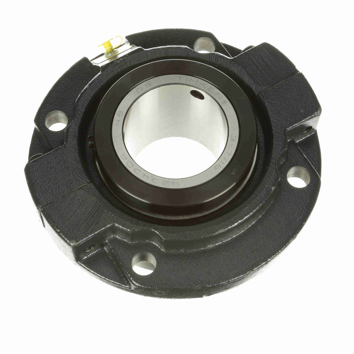 Sealmaster RFPA 307C CR RPB Mounted Tapered Roller Beearings, Black Oxide Bearing, 4 Bolt Piloted Flange Bearings, 3-7/16" Diameter, Flouropolymer Coated Cast Iron Housing, One Set Screw Lock Collar, Contact Seal, 